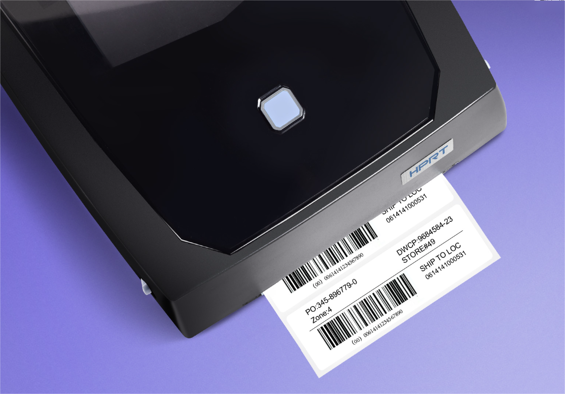 A label being printed from a barcode-printer
