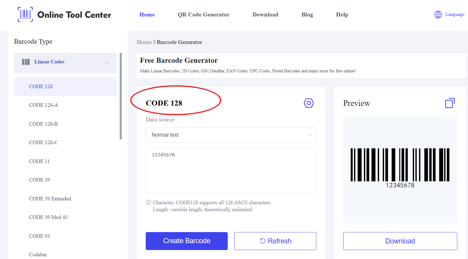 gratis kode 128 barcode generator