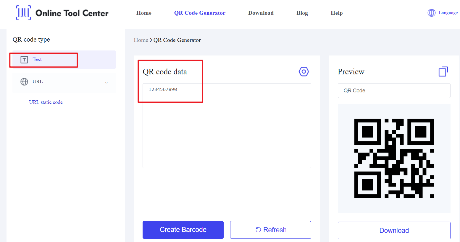 QR-kode for tekstgenerator