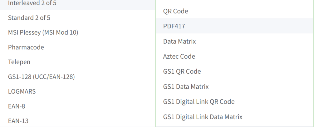 supported 1d 2d barcode formats støtte 1d 2d barkode formater
