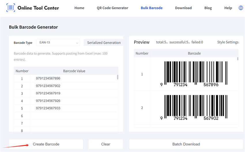 bulk generating EAN barcodes bulk som produserer EAN-barkoder