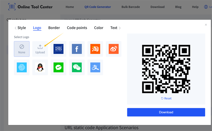 laste logo i qr-kode generator