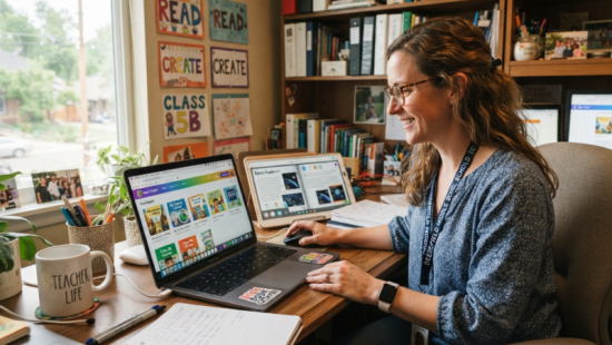 teacher using book creator tool Lærer ved bruk av bokskaperverktøy